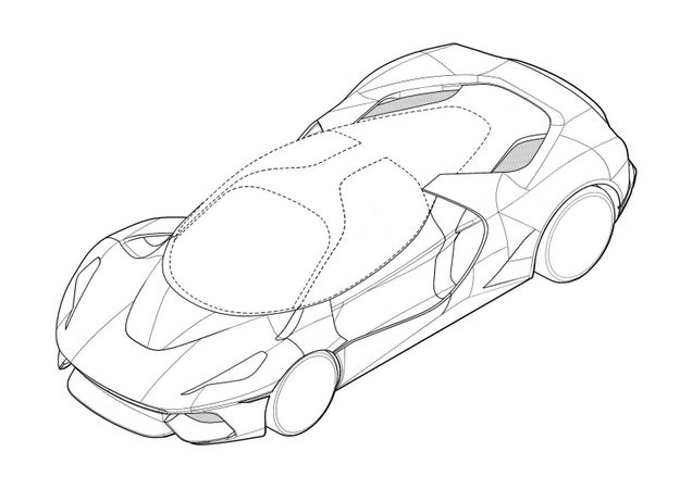 Illustration for article titled Patent Filing Shows Off Weird Mutant Ferrari LaFerrari